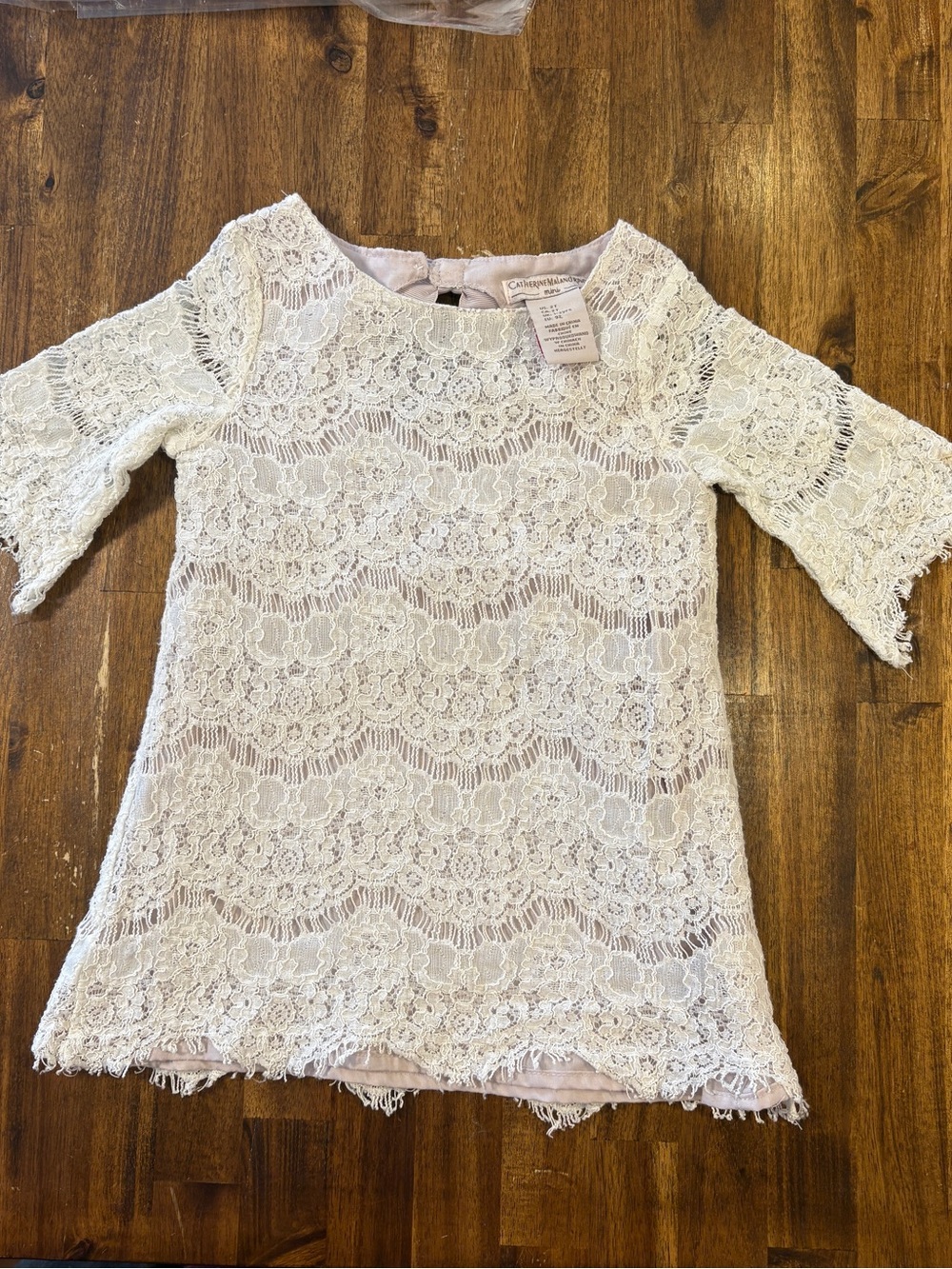 Catherine Malandrino Mini 2T Lace Dress Ivory Bell Sleeve Open Back Bow